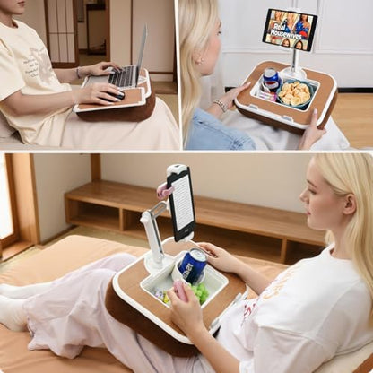 Tablet Pillow Stand with Snack Bowl, 360° Rotating Laptop Lap Desk for 4.7-13" Kindle/Tablet/Phone, 11-15" Laptop, Pillow Kindle Holder for Hands-Free Reading in Bed, Couch,Floor -Brown - color: Brown