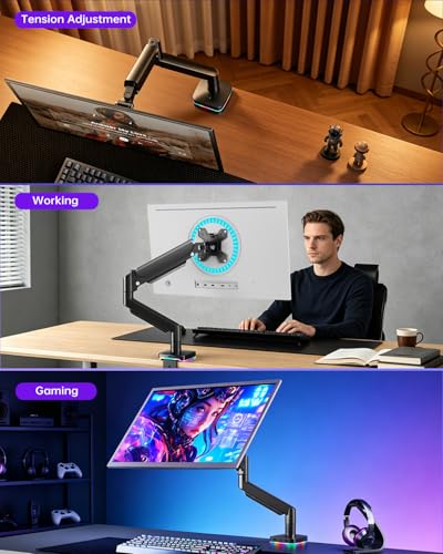Afaloona RGB Gas Spring Monitor Arm with USB Hub for 13-32" Monitors | 3 USB ports (2 USB-C + 1 USB-A), Charging and Data Transfer, Full Motion Adjustable, Max Load 19.8lbs, Max VESA 100x100mm - size: RGB Gas Spring Monitor Stand