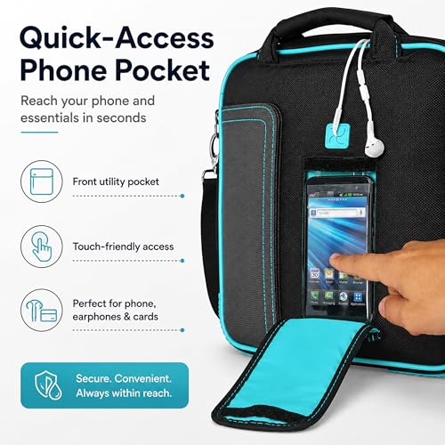 15.6 Inch Laptop Briefcase Shoulder Bag, Water Resistant Nylon Messenger Bag, Padded Compartment, Trolley Strap - color: Aqua