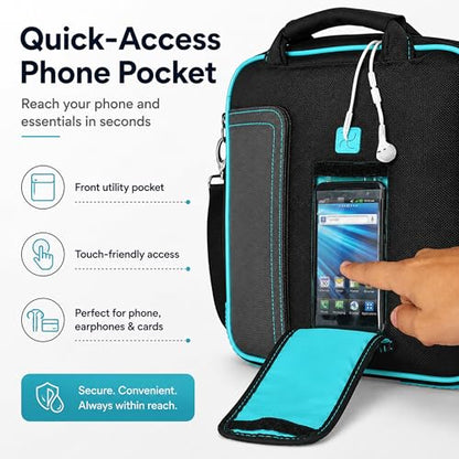 15.6 Inch Laptop Briefcase Shoulder Bag, Water Resistant Nylon Messenger Bag, Padded Compartment, Trolley Strap - color: Aqua