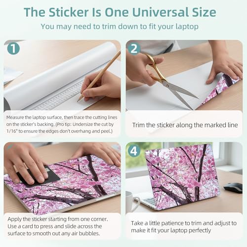 Universal Laptop Skin Decal, 3-Piece Vinyl Protector for 12 13 14 15.6" Notebook, Waterproof Anti-Scratch, Easy Trim & Bubble-Free Finish, Large Cherry Tree Full of Pink Flowers - color: Large Cherry Tree Full of Pink Flowers