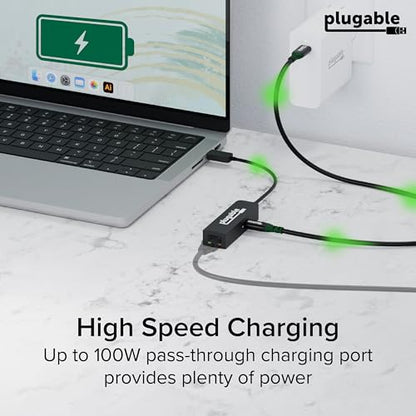 Plugable USB C to Ethernet Adapter 2.5Gb with 100W USB-C PD Charging, 2.5 Gigabit Type C USB Ethernet Adapter for Windows, MacBook, Chrome, iPad, Surface, XPS, Thunderbolt 4, USB4 (USBC-E2500PD)