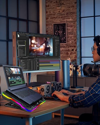 AICHESON Laptop Cooling Stand Gaming RGB Cooler for 15-19 inch Heavy Laptop | Gamer PC Computers Partner Fan with Full RGB Lights, 1 Big Powerful Fan Pull Up Stand Heat Dissipation - color: 5V