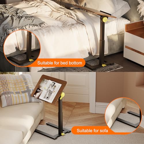 ETHU Compact Overbed Table with Tilting Tabletop, 20-29.7 Inch Adjustable Height Mobile Table for Hospital and Home, Adjustable Bedside Table with Safety Edge for Wheelchair, Sofa and Treadmill, Brown - color: Wood