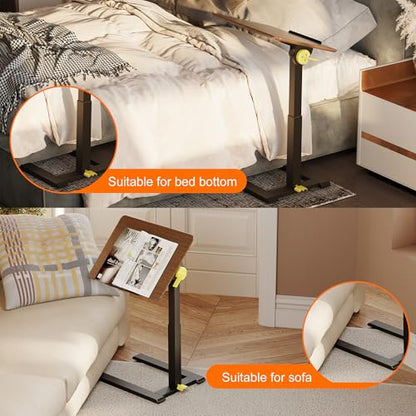 ETHU Compact Overbed Table with Tilting Tabletop, 20-29.7 Inch Adjustable Height Mobile Table for Hospital and Home, Adjustable Bedside Table with Safety Edge for Wheelchair, Sofa and Treadmill, Brown - color: Wood
