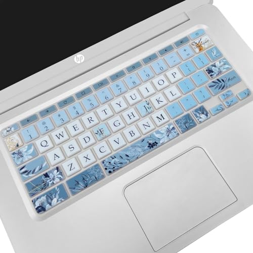 Silicone Keyboard Cover for HP Chromebook 11 x360, Chromebook 11 G2/G3/G4/G5/G6 EE/G7 EE, HP Chromebook 14-ca 14-ak 14-X Series, HP Chromebook 14 G2 G3 G4, Gray Blue Flower - color: Gray Blue Flower