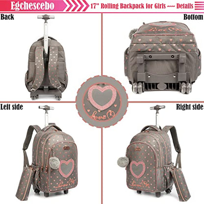 School Bags Kids Rolling Backpack for Girls Kids Luggage Suitcase With Wheels - color: Coffee23-3-6