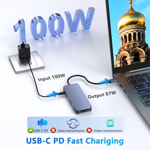Docking Station Dual Monitor for Dell/HP/Lenovo Laptop, Dual HDMI Adapter for 2 Monitors, 8 in 1 USB C Docking Station with HD/USB/PD/SD/TF, HDMI Splitter for Dual Monitors Extended Display - style: 8 IN 1