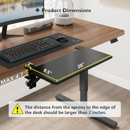BONTEC Small Ergonomics Desk Extender Tray, 20x9.5 Inch Table Mount Arm Rest Shelf, 90° Foldable Keyboard Tray Platform, Clamp on Computer Arm Rest for Desk, Suitable for Office Desks, Black | 90° Foldable Keyboard Tray Platform, Table Mount Arm Rest Shel