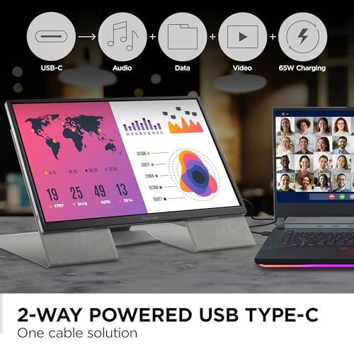 ViewSonic VG1656-2K 16 Inch 1600p Portable Monitor, WQXGA IPS for Improved Workflows and Second Screen Productivity, Built-in Stand, 65W USB-C, mini HDMI, and Smart Cover Inputs - style: 2560 x 1600