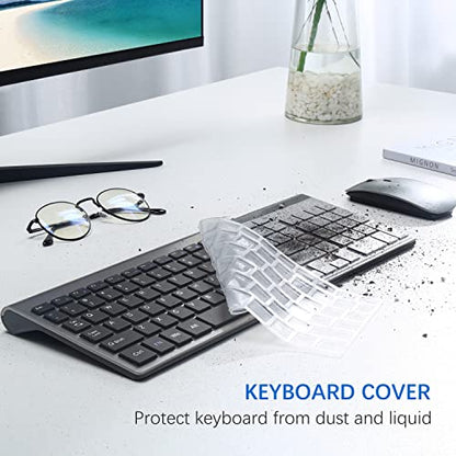 Wireless Keyboard and Mouse Ultra Slim Combo, TopMate 2.4G Silent Compact USB 2400DPI Mouse and Scissor Switch Keyboard Set with Cover, Batteries Included, for PC/Laptop/Windows/Mac - Gray Black - color: Gray Black