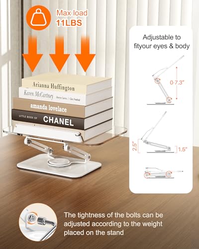 BYMECOST Acrylic Book Stand for Reading, Adjustable Book Holder, White - color: White, size: 11.8"