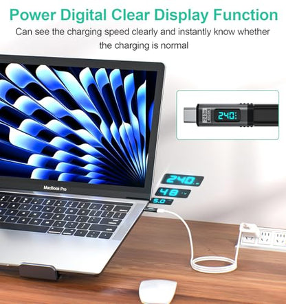 240W USB C Magnetic Adapter 2Pack, 24 Pin Straight 8K 60Hz USBC 4 40Gbps | Straight USB C Power Meter Tester, Digital Display, Support Voltage, Current and Power Smart LED Display Video for 17/16/15 - style: Straight