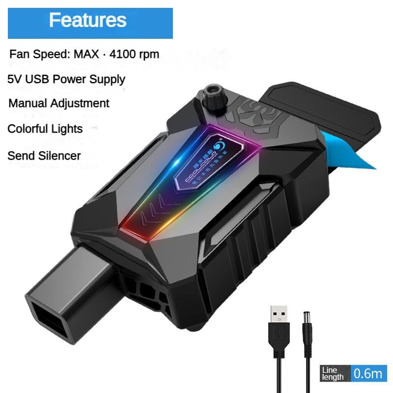 Gaming Notebook Laptop Vacuum Cooler USB Air Cooler Seven Color Dazzling Light Mute Adjustable Speed MAX 4100±10％RPM Portable External Extraction Cooling Fan