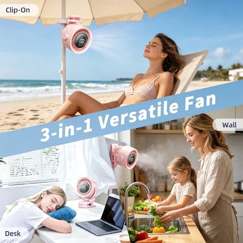 Portable Clip on Fan, Rechargeable USB Desk Fan with Turbo Airflow, 100 Speeds LED Display, 360° Rotation, Small Quiet Battery Powered Fan for Stroller Outdoor Travel Camping Golf Cart, Pink - color: Pink