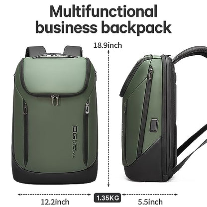 BANGE Business Smart Backpack Waterproof fit 15.6 Inch Laptop Backpack with USB Charging Port,Travel Durable Backpack - color: Green