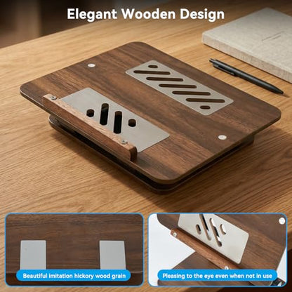 aceyoon Walnut Wood Laptop Stand 180° Adjustable Retro Style Foldable Notebook Riser Heat Dissipation Vintage Desktop Book Stands Natural Grain Laptop Bracket Compatible with 10-15.6” Laptops