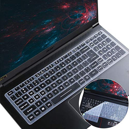 2Pcs Keyboard Skin for Acer Nitro 5 & Acer Predator Helios 300, Nitro 5 AN515-45/43/44 AN515-58/57/56/54/55 AN517-54/53/51/52, Predator Helios 300 PH315-55/54/53/52 PH317-53/54, Nitro 7 AN715-51/52 - color: Black+Clear