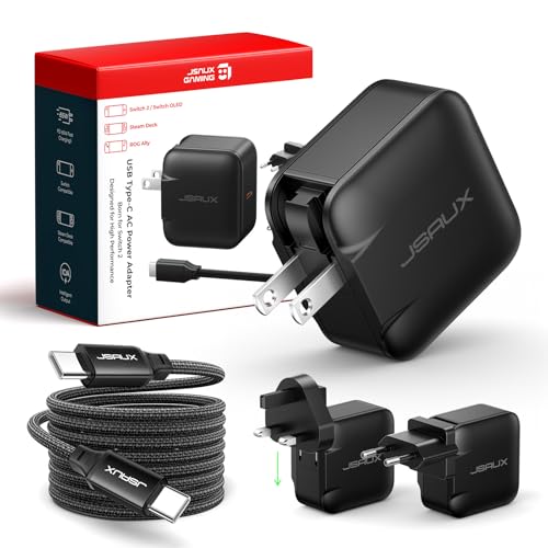 JSAUX 65W GaN USB C Charger for Nintendo Switch 2, Powers in TV Mode, with EU/UK Plug & 6.6FT Cable for ROG Xbox Ally, Steam Deck, ROG Ally, iPhone 17e/17, Galaxy S26, Tablet & Laptop – Black - color: Black