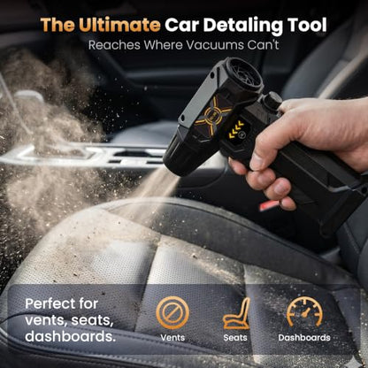 Compressed Air Duster, Electric Air Duster with Upgraded 6 Nozzles, 130000RPM Rechargeable Air Duster, LED Light & Adjustable Speed, Turbo Air Blower for PC, Electronics & Car Cleaning (FE-J35)