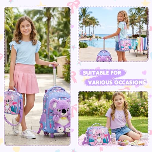 Meetbelify Rolling Backpack for Girls Backpacks with Wheels for Elementary Student Kids School Travel Bag for Girls Ages 6-8 Years Old - color: Purple