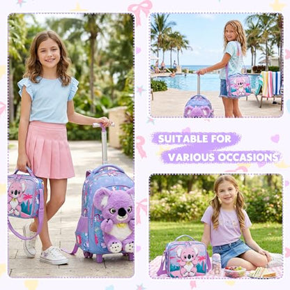 Meetbelify Rolling Backpack for Girls Backpacks with Wheels for Elementary Student Kids School Travel Bag for Girls Ages 6-8 Years Old - color: Purple