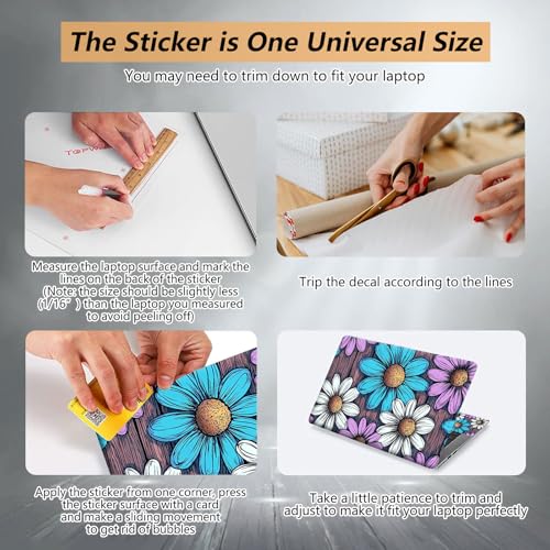Laptop Skin Sticker for 12.1”-15.6“ Laptops (Fits 13”, 13.3”, 14”, 15”, 15.4”) | Protective Universal Reusable Vinyl Art Decal Cover | Waterproof & Scratch-Resistant-Purple Blue White Daisy on Wood - color: Purple Blue White Daisy on Wood