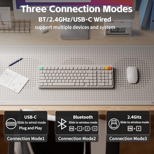 NuPhy Node100 Wireless Mechanical Keyboard, Hot Swappable Custom Low Profile Keyboard, 103 Keys Computer Gaming Keyboards, Supports Touch Gestures, PBT Keycaps, RGB Backlit, Bluetooth/2.4GHz/USB-C - color: White, size: Low-profile Blush Nano Switch