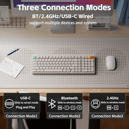 NuPhy Node100 Wireless Mechanical Keyboard, Hot Swappable Custom Low Profile Keyboard, 103 Keys Computer Gaming Keyboards, Supports Touch Gestures, PBT Keycaps, RGB Backlit, Bluetooth/2.4GHz/USB-C - color: White, size: Low-profile Blush Nano Switch