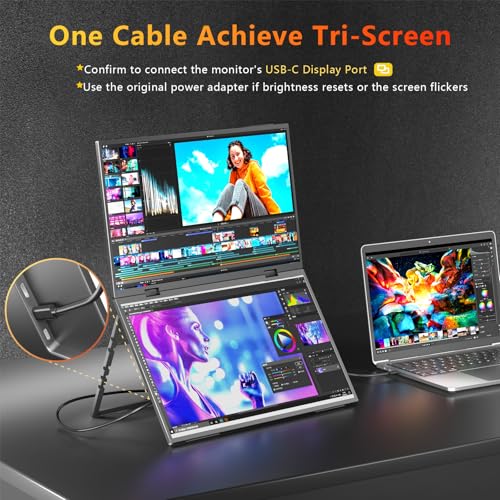 Dual Portable Monitor, 15.6" 1080P FHD IPS Folding Stacked Triple Laptop Screen Extender, USB-C Plug & Play Travel Extended Computer Display for Laptop PC Windows - size: 15.6 inch Dual monitor Plastic