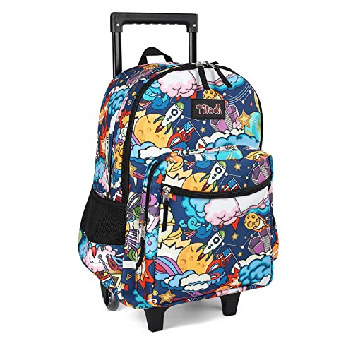 Tilami Rolling Backpack 18 inch Double Handle Wheeled Boys Girls Travel School Children Luggage Toddler Trip - color: Cartoon Black