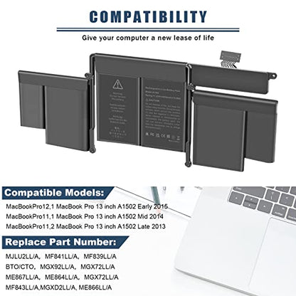 Fancy Buying 74.9Wh A1582 A1502 Battery for MacBook Pro Retina 13” A1493 [Early 2015 - Mid 2015, Mid 2014, Early 2013 - Late 2013], EMC 2678 2875 2835 ME864 ME865 MF839 MF840 MF843 MF841 if123-054-5 - size: 11.22*4.12*0.35inch A1582