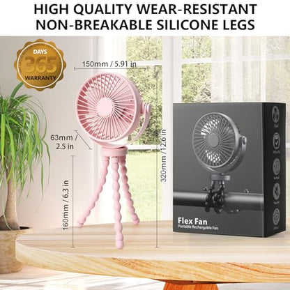 snawowo Mini Portable Stroller Fan, 3000mAh Battery Operated Personal Small | Handheld Fan with Flexible Tripod, 360° Rotate 3 Speed Rechargeable Clip On for Car Seat Crib Treadmill Travel Camping - color: C-Pink
