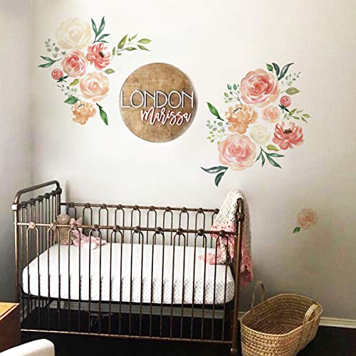 Peony Flowers Wall Stickers DIY Leaves Wall Decals Art Decor for Girls Bedrooms Living Room