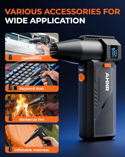 AHNR Compressed Air Duster, 160,000RPM Electric Air Duster Blower for PC | 3-Gear Adjustable Mini Air Duster Rechargeable with Brushless Motor, Dust Blower for Computer, Keyboard, Home, Outdoor & Car