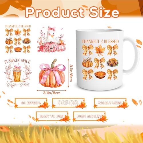 Rngmsi 30 Pcs Fall UV DTF Cup Wrap Pumpkin UV DTF Cup Stickers for 16 OZ | Fall Pumpkin, 16 OZ, Autumn, Waterproof UVDTF Transfer Decals, Glasses Cups Mug DIY Crafts - style: Fall Pumpkin