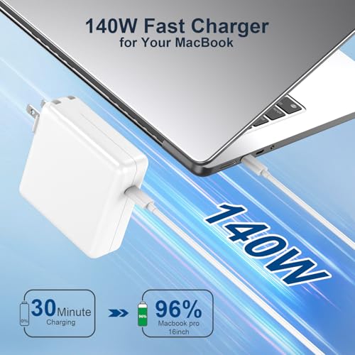 140W Charger for MacBook Pro 14 16 inch MacBook Air 13 15 inch 2026-2021 M5 M4 M3 M2 M1, 140W GaN Power Adapter, 6.6FT USB C to 3 Magnetic 3 Cable, 8.2FT USB C to C Cable【Original Quality】