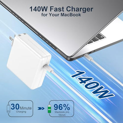 140W Charger for MacBook Pro 14 16 inch MacBook Air 13 15 inch 2026-2021 M5 M4 M3 M2 M1, 140W GaN Power Adapter, 6.6FT USB C to 3 Magnetic 3 Cable, 8.2FT USB C to C Cable【Original Quality】