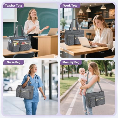 SDYSM Teacher Tote Bag 15.6 inch Laptop Bag Work Bags for Women Nurse Tote Professional Computer Messenger Shoulder Bags Laptop Briefcase for Office, College, Nursing, Grey - color: Grey