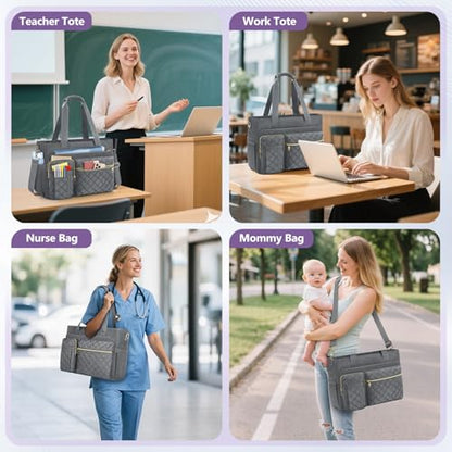 SDYSM Teacher Tote Bag 15.6 inch Laptop Bag Work Bags for Women Nurse Tote Professional Computer Messenger Shoulder Bags Laptop Briefcase for Office, College, Nursing, Grey - color: Grey