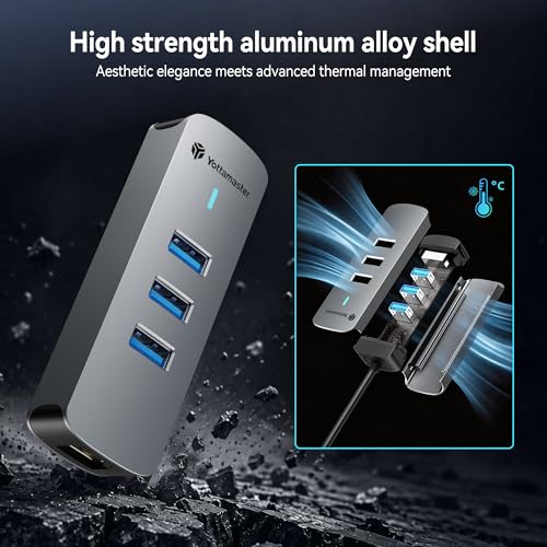 Yottamaster 4-in-1 USB-C to Ethernet Adapter with 2.5Gbps Gigabit Ethernet – 3X USB-A 3.0 Ports, Aluminum LAN Converter, Plug and Play for MacBook Pro/Air, XPS, Windows, Mac OS, Linux, NAS - color: USB-C 2500Mbps