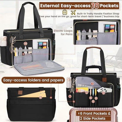 RAINSMORE Teacher Tote Bag 15.6 inch Laptop Bag for Women Work Bags Nurse Bag Lightweight Laptop Tote Computer Briefcase - color: Black