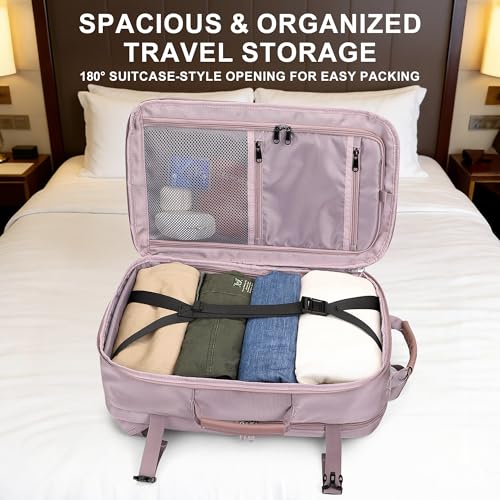 Travel Backpack Carry On Everyday Laptop Backpack Fits 16" Laptop | Flight Approved Luggage Backpack for Men Women, Suitcase-Style Main Pocket, Laptop Compartment, USB Port, for Travel, Daily - color: Ashen Purple