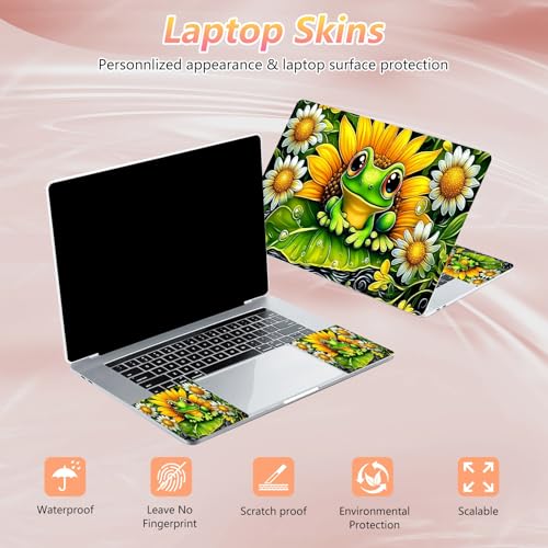 Laptop Skin Sticker Decal 12" 13" 13.3" 14" 15" 15.6",Waterproof Scratch Resistant Vinyl,Reusable Easy to Apply,for MacBook HP Dell Notebooks Netbooks Laptop,2 Wrist Pads,Cute Frog Floral - color: Cute Frog Floral