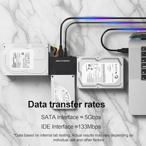 Hard Drive Reader USB 3.0 & Type C to SATA IDE Adapter, Internal Data Transfer Recovery Converter Kit with 12V/2A Power for 2.5"/3.5" SATA/IDE HDD SSD Hard Disk Internal Blu-ray Drive, up to 20TB
