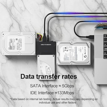 Hard Drive Reader USB 3.0 & Type C to SATA IDE Adapter, Internal Data Transfer Recovery Converter Kit with 12V/2A Power for 2.5"/3.5" SATA/IDE HDD SSD Hard Disk Internal Blu-ray Drive, up to 20TB