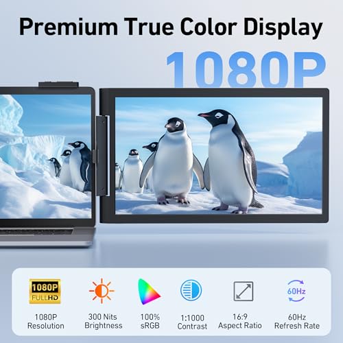 Laptop Screen Extender, 14’’ FHD 1080P Triple Portable Monitor for Laptop with Ultra-Slim IPS Display, USB-C Plug and Play Multi Screen Attachment for 14"-15.6" Laptops - size: 14" Triple