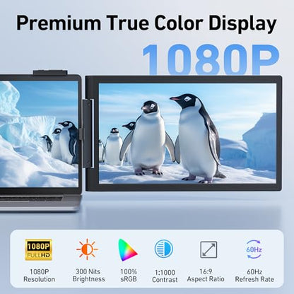 Laptop Screen Extender, 14’’ FHD 1080P Triple Portable Monitor for Laptop with Ultra-Slim IPS Display, USB-C Plug and Play Multi Screen Attachment for 14"-15.6" Laptops - size: 14" Triple
