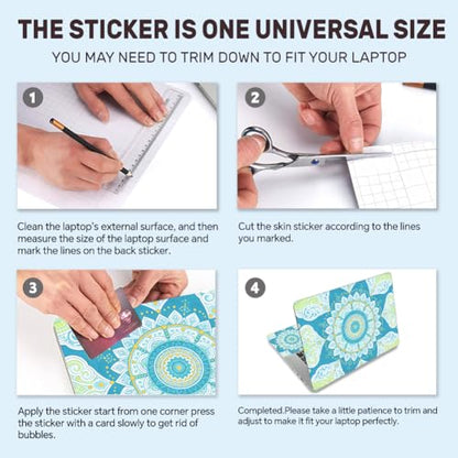3Pcs Flower Laptop Skin Sticker Blue Universal Removable Vinyl Stickers Fits for 12.1 13 14 15.6 16 Inch Waterproof Notebook Decal Cover Gift - style: blue mandala