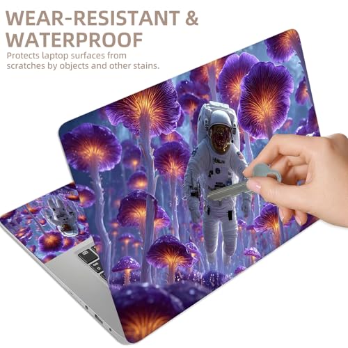 Universal Laptop Skin Sticker for 12/13/14/15.6 Inch Laptops, Reusable Vinyl Laptop Decal Cover, Waterproof Scratch Resistant Notebook Skin with 2 Wrist Pads,Astronaut in Purple Mushrooms - color: Astronaut in Purple Mushrooms